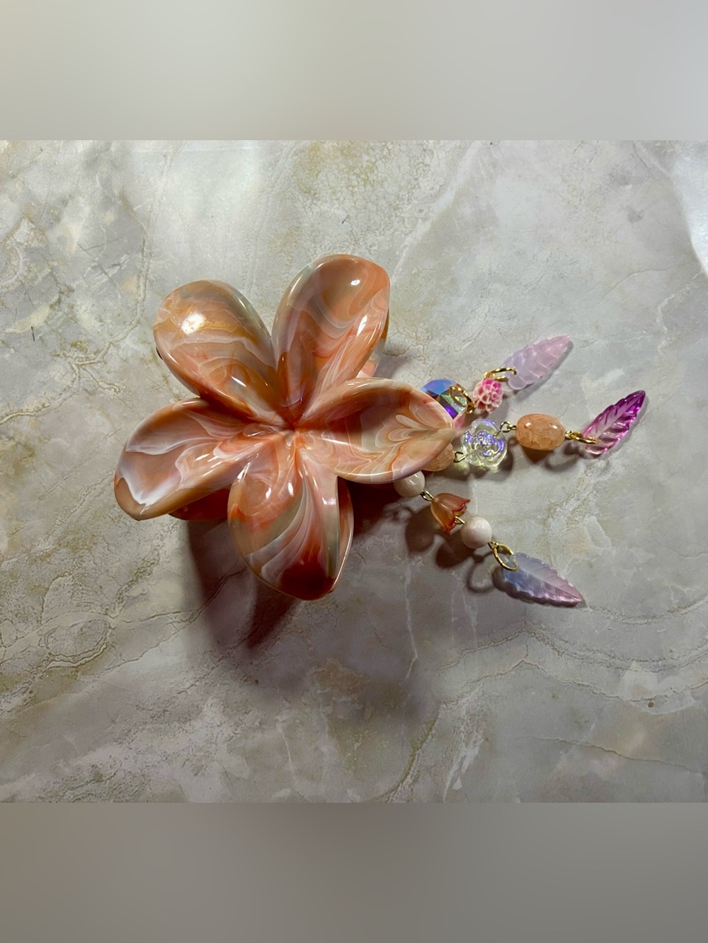 Hand Crafted Peach & Cream Swirl Flower Hair Clip with Pink Accents